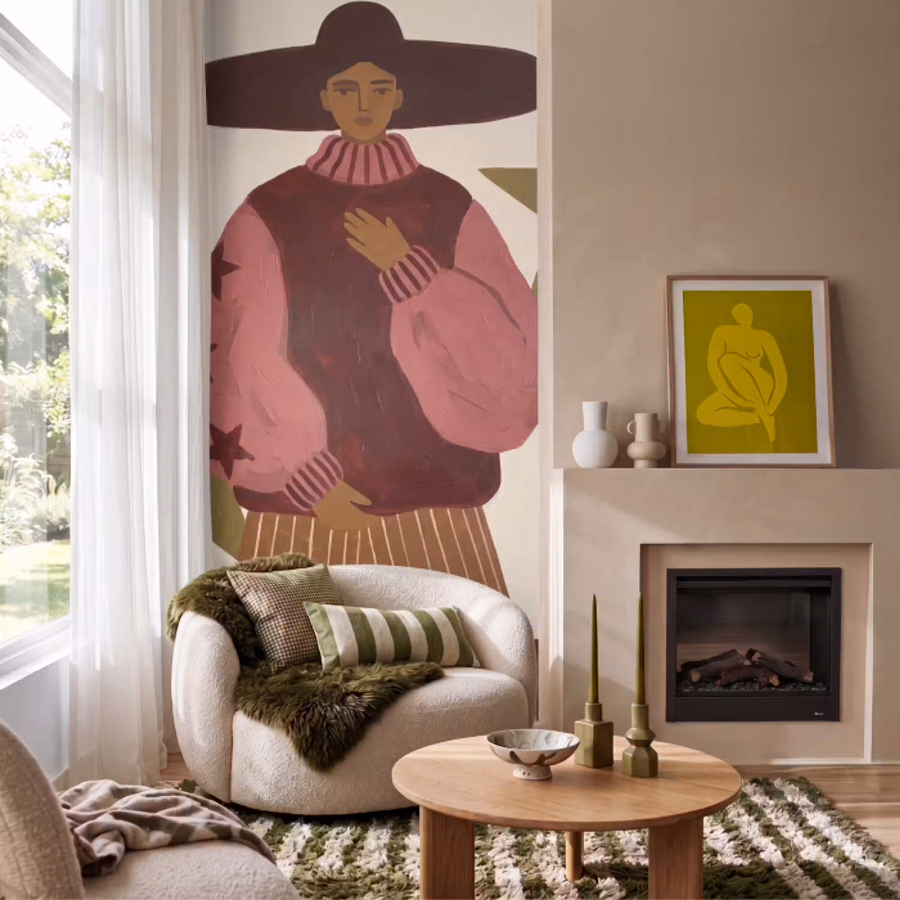 Vrouw - Hoed - Abstract - Modern - Portret Behang Vlies klein -sfeer2