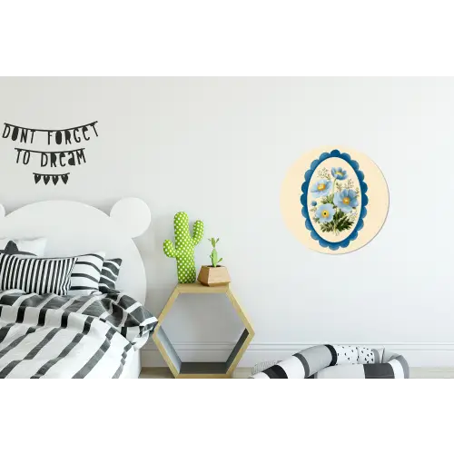 Lijst - Bloemen - Lichtblauw - Illustratie Wandcirkel aluminium klein -kinderkamer