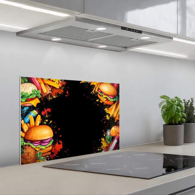 Fastfood - Graffiti - Hamburger - Eten - Modern keuken achterwand spatscherm klein -3d_schuin