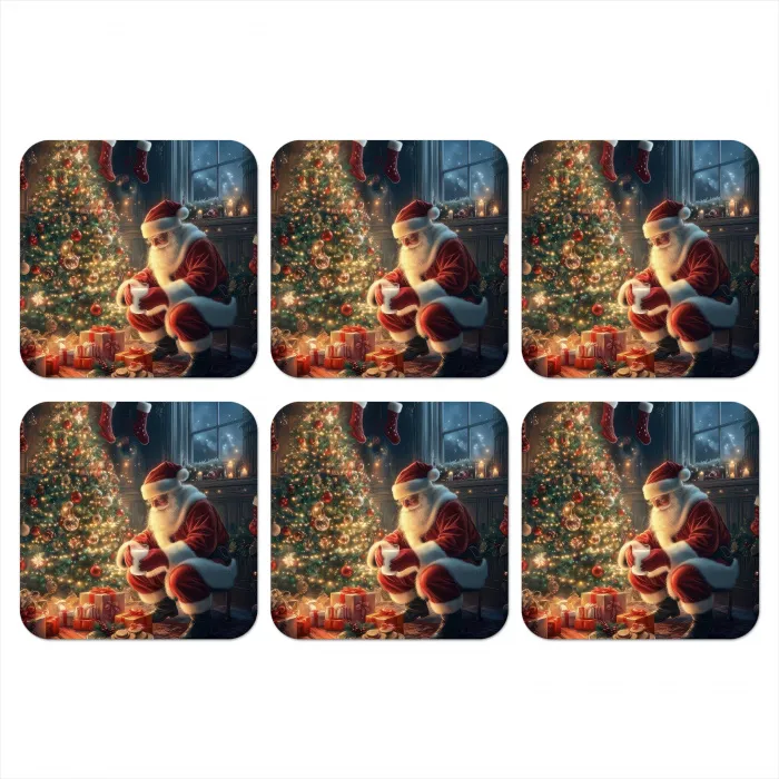 Kerstman - Haard - Donker onderzetter kurk middel -3d