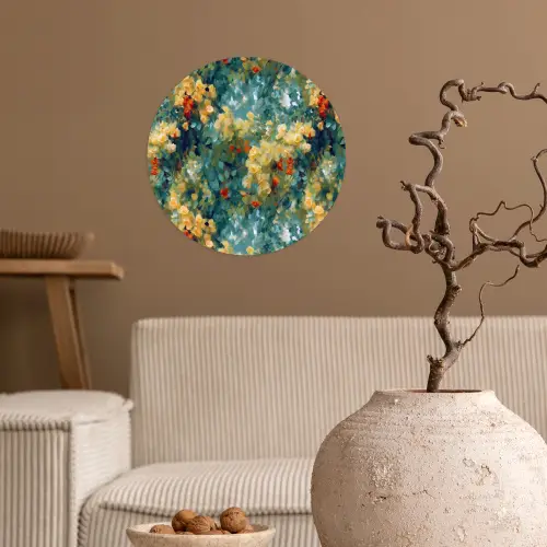 Geel - Bloemen - Groen - Bladeren Wandcirkel behangsticker klein 186 -sfeer1