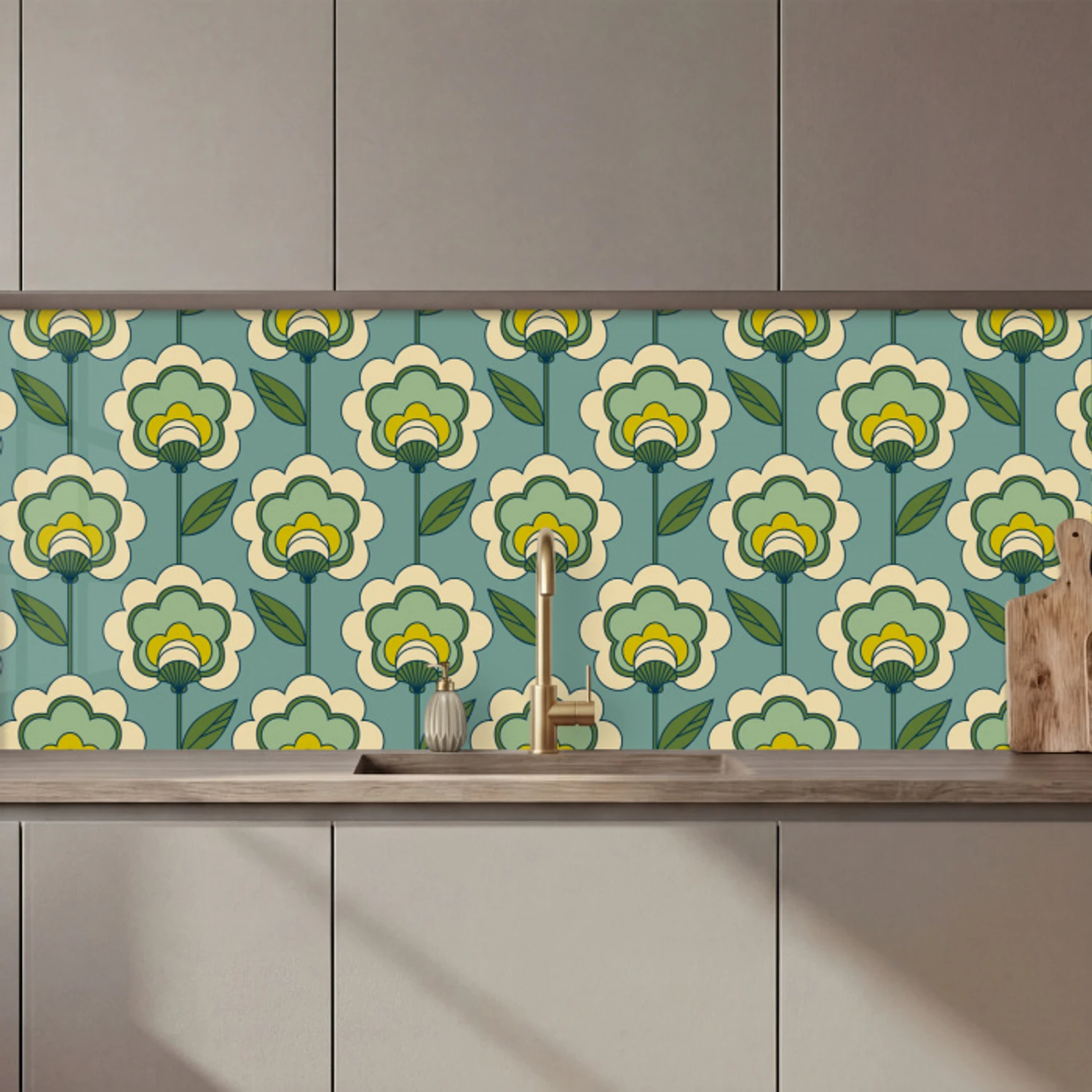 Retro - Design - Jaren 70 - Bloem keuken achterwand 2 middel 871 zz_3dshopping