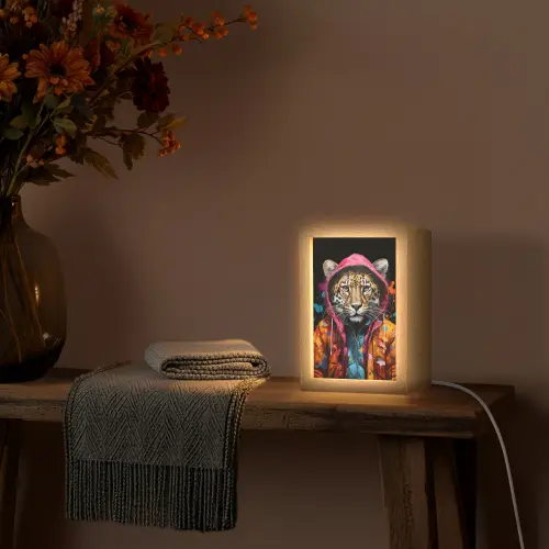 Graffiti - Luipaard - Zwart - Jas Light Box met kabel (Tafellamp) klein -sfeer4