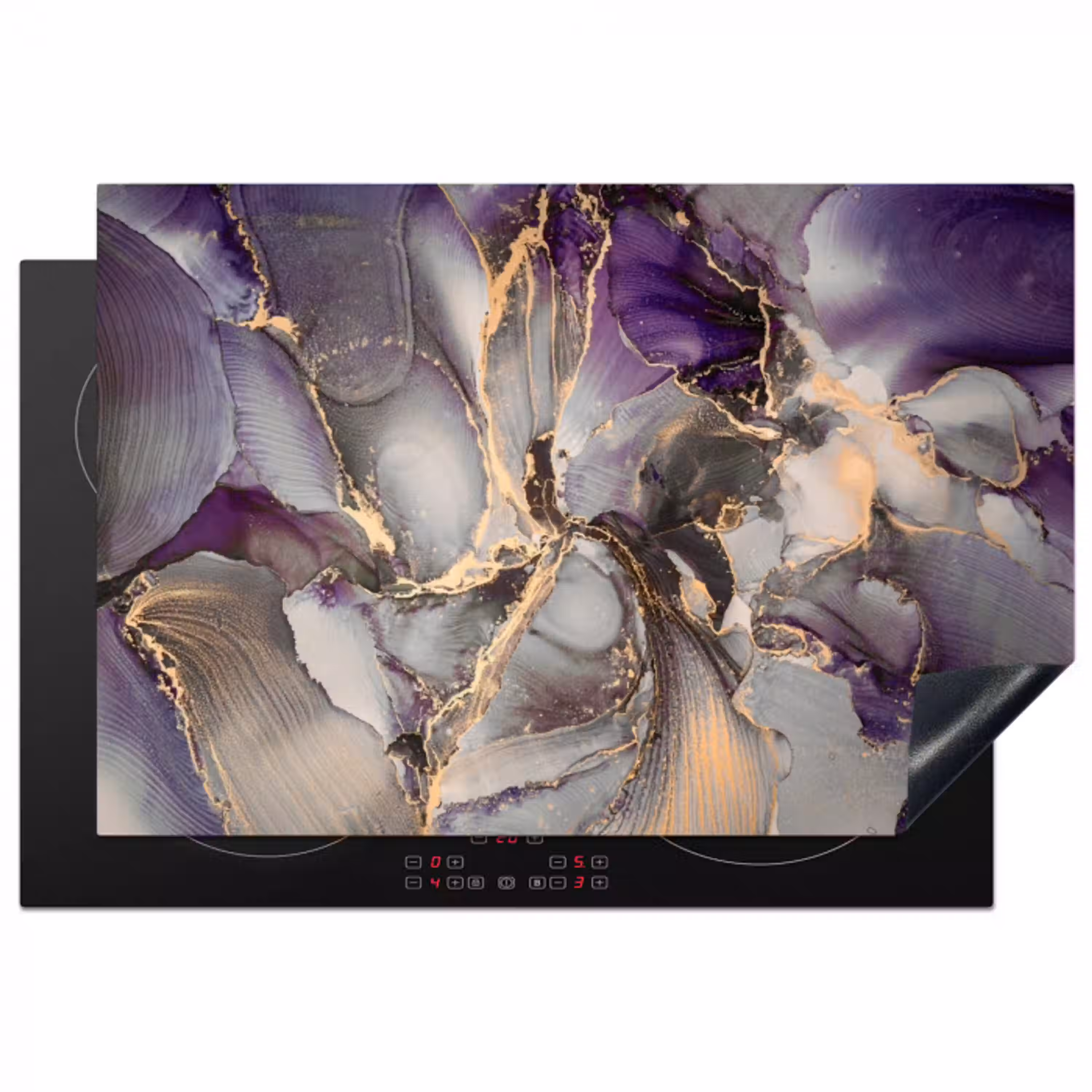 Goud - Paars - Marmer Inductie beschermer vinyl 3mm klein -3d
