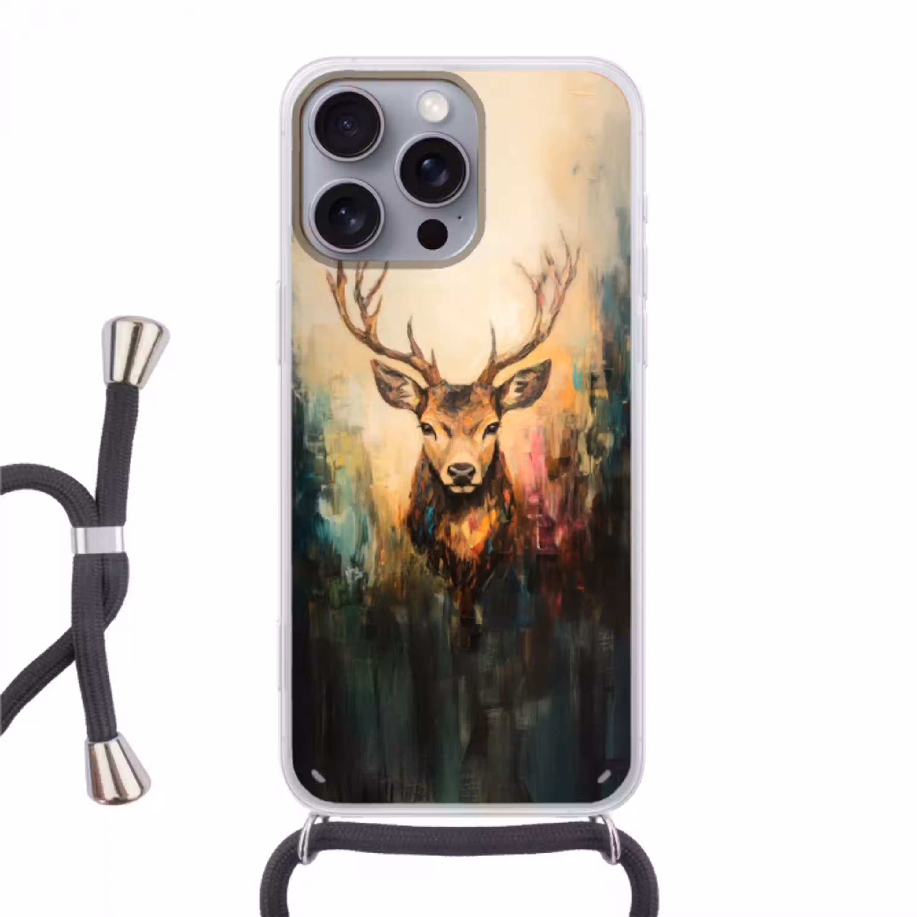 Hert - Geverfd - Gewei - Bruin Hoesje iPhone 16 Pro Max met koord klein -3d