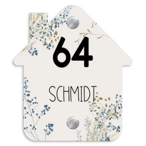 Bloemen - Beige - Modern Naambord Huisje klein -3d