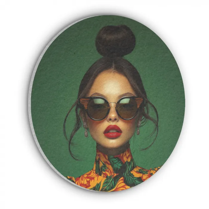 Vrouw - Groen - Modern - Bril - Abstract Akoestische PET Vilt - Rond klein -3d