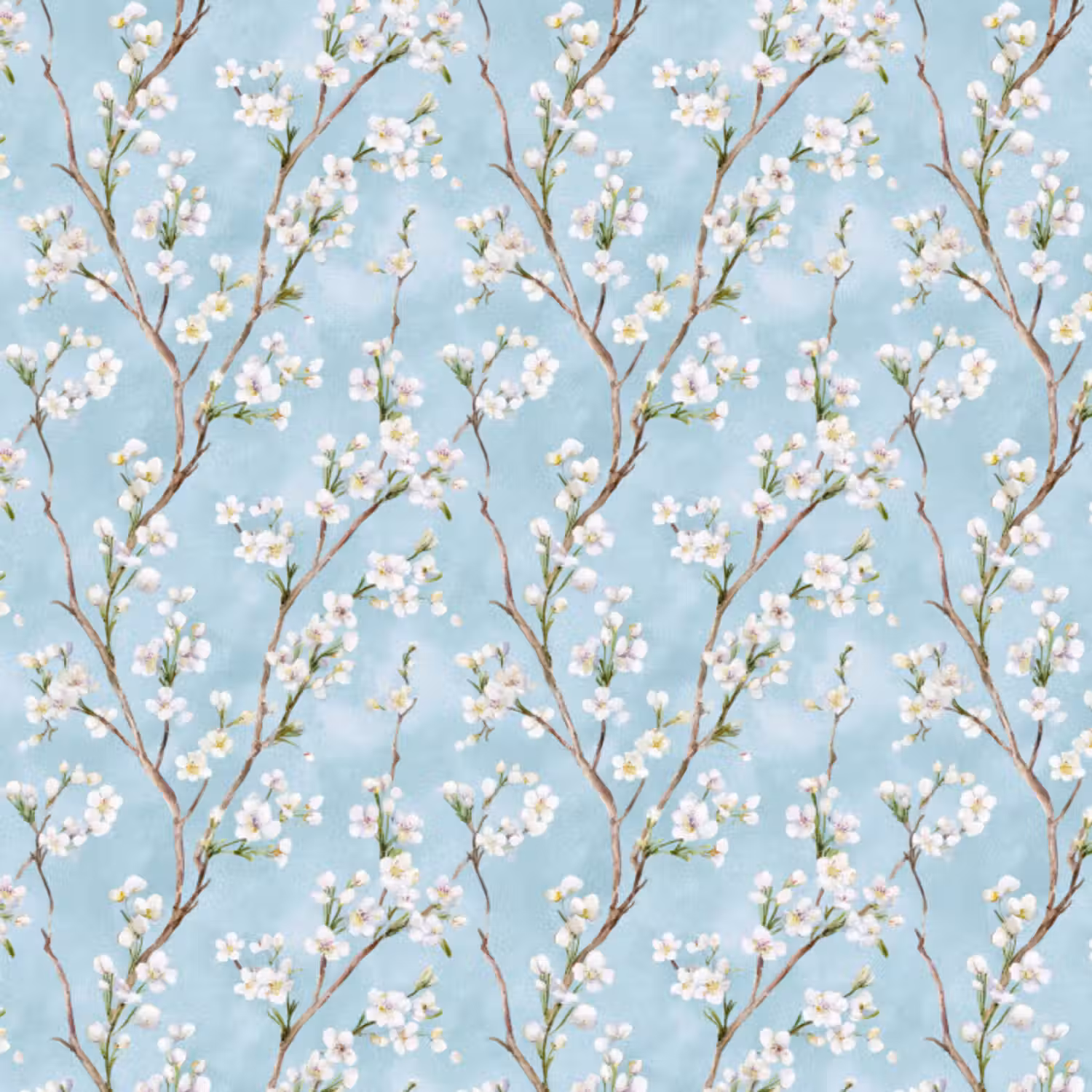 Behang - Kersenbloesem - Textuur - Blauw