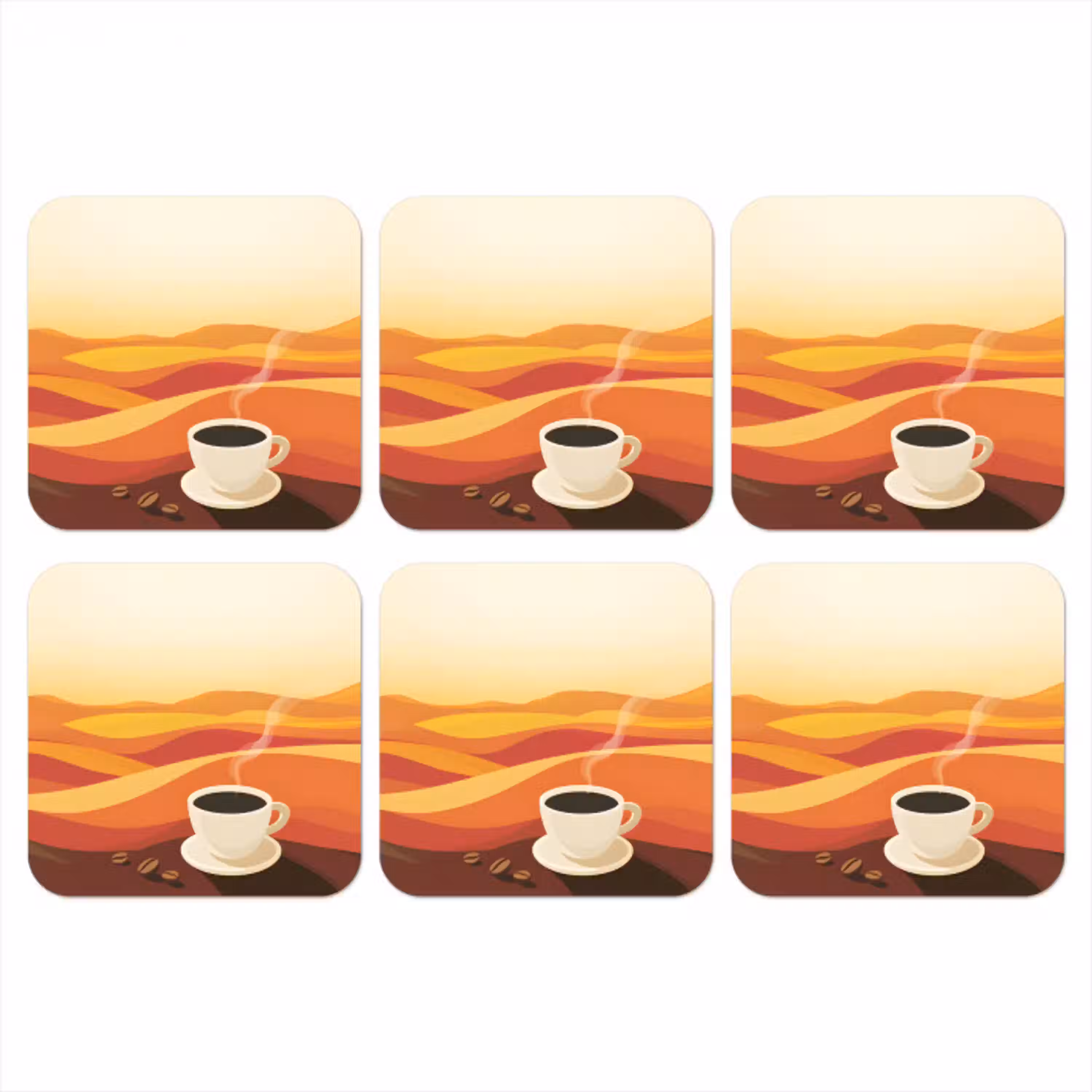 Koffie - Landschap - Oranje - Koffiebonen onderzetter kurk middel -3d