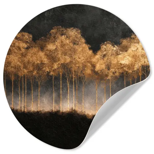 Gouden Bomen in Mistig Landschap Wandcirkel behangsticker klein -3d