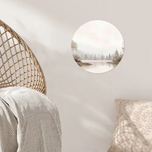 Rivierlandschap - Minimalistisch - Aardetinten Wandcirkel behangsticker klein -sfeer4