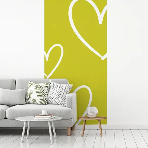 Groen - Hartjes - Wit fotobehang vinyl groot -woonkamer