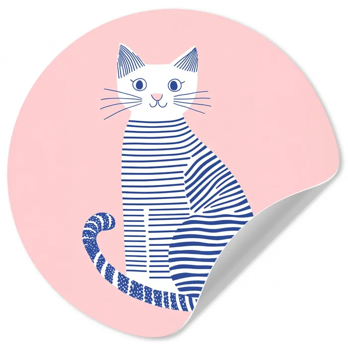 Kat - Illustratie - Minimalistisch - Roze Wandcirkel behangsticker klein -3d