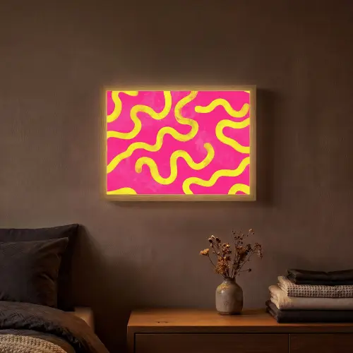 Lijn - Geel - Abstract Light Box met batterij (Wandlamp) middel -sfeer4