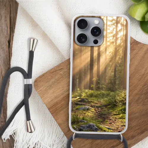 Bos - Zonlicht - Gras Hoesje iPhone 16 Pro Max met koord klein -sfeer4