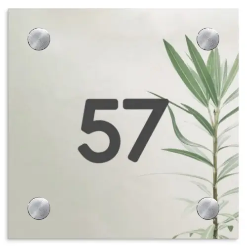 Lichtbeige met plant - Traditioneel Naambord Vierkant klein -3d