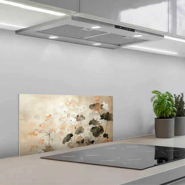 Bloemen - Japandi - Wabi sabi keuken achterwand spatscherm klein -3d_schuin