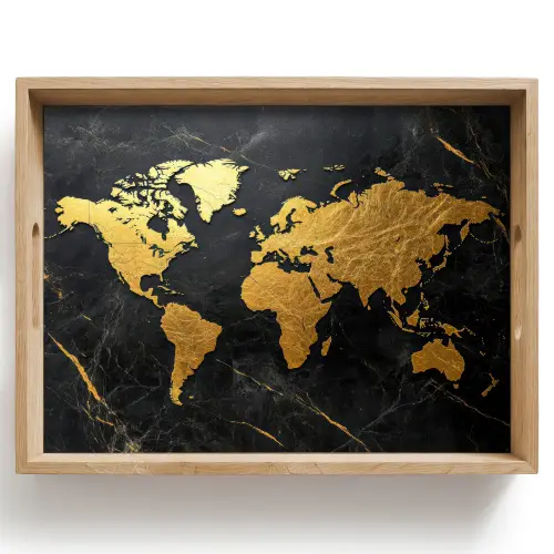 Wereldkaart - Goud - Marmer Dienblad Rechthoek middel -z3d_shopping
