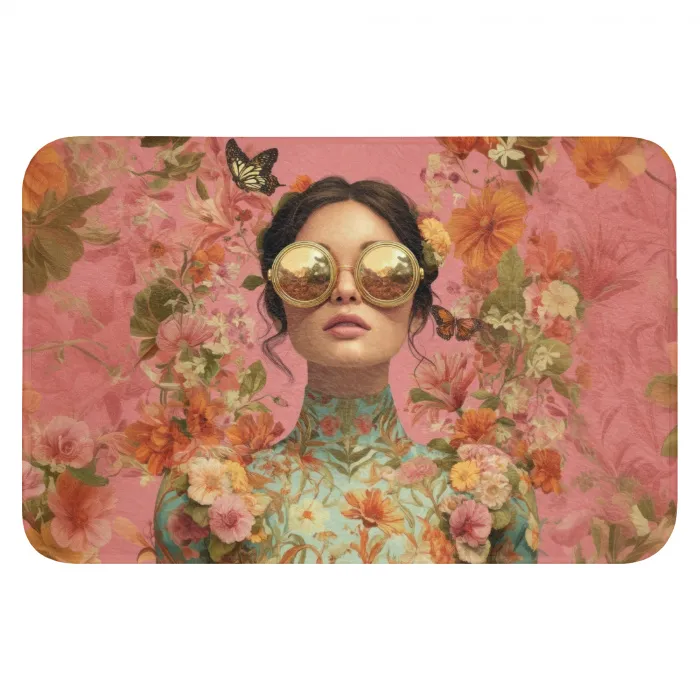 Vrouw - Bril - Roze - Bloemen Badmat klein -3d
