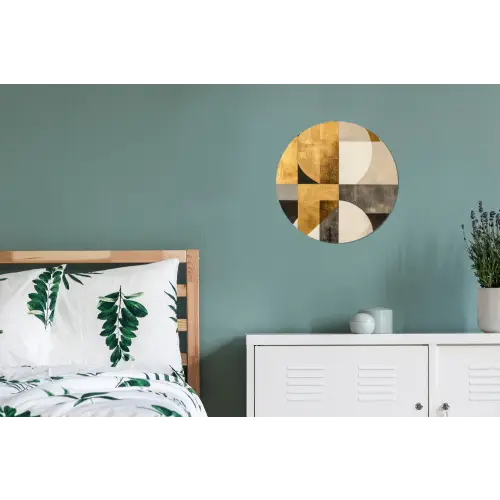 Abstract - Goud - Grijs - Vormen - Geometrisch Wandcirkel aluminium klein -slaapkamer