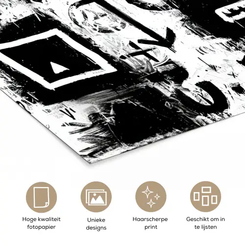 Vormen - Gezocht - Zwart - Abstract poster papier klein -closeup_NL