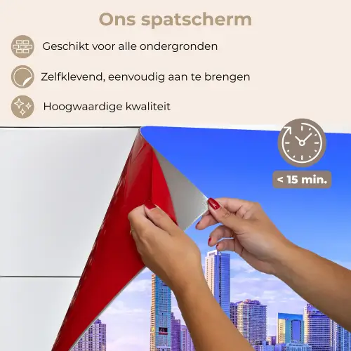 Skyline - Blauw - Wolkenkrabbers - Stad keuken achterwand spatscherm klein -spatscherm_NL
