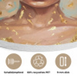 Portret - Vrouw - Schilderij - Blauw - Goud - Expressief Akoestische PET Vilt - Rond klein -closeup_DE