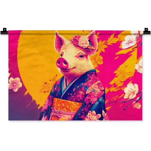 Varken - Bloemkroon - Kimono - Abstract Wandkleed katoen klein -zz3d