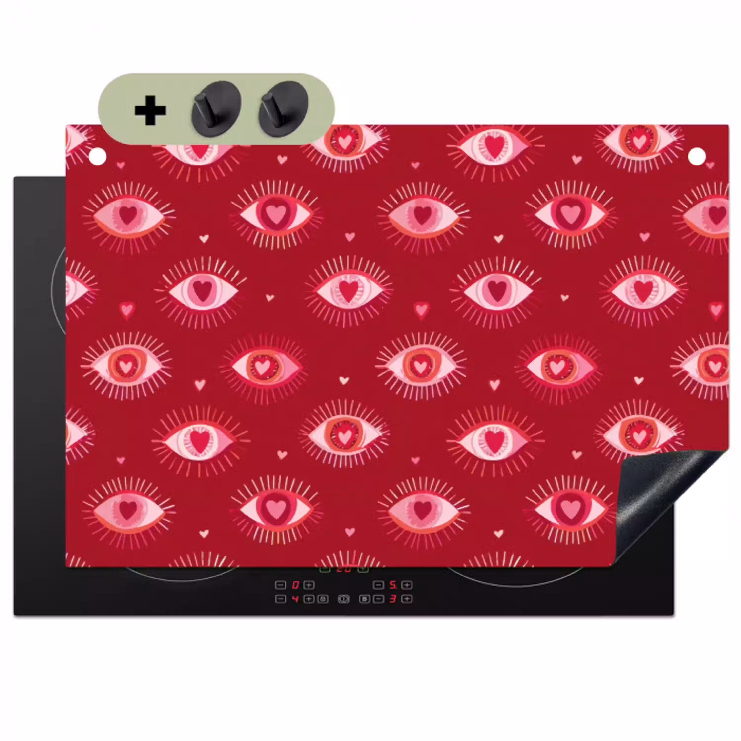 Ogen - Patroon - Roze - Donkerrood Inductie beschemer met haakjes klein 777 -3d