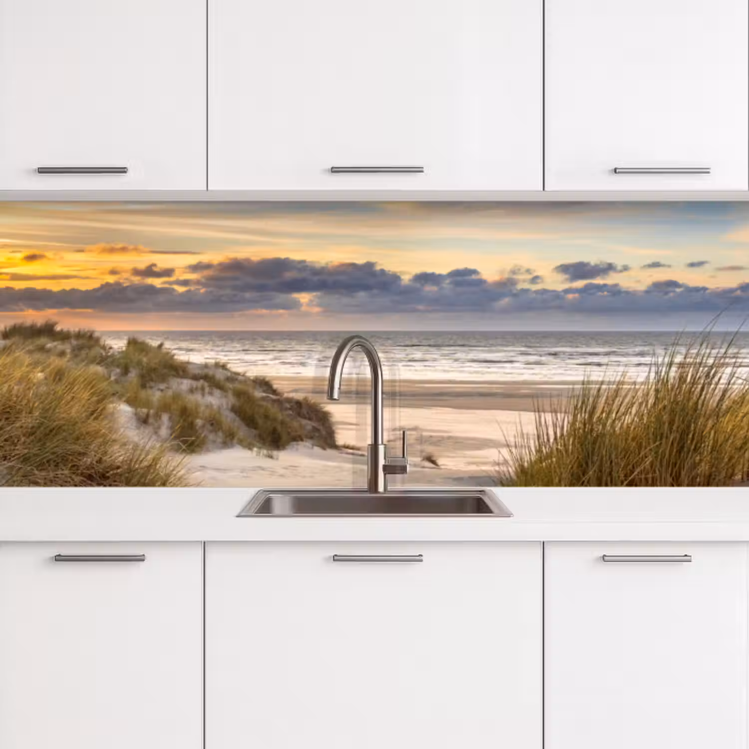Küchenrückwand - Strand - Düne - Gras - Sonnenuntergang - Meer