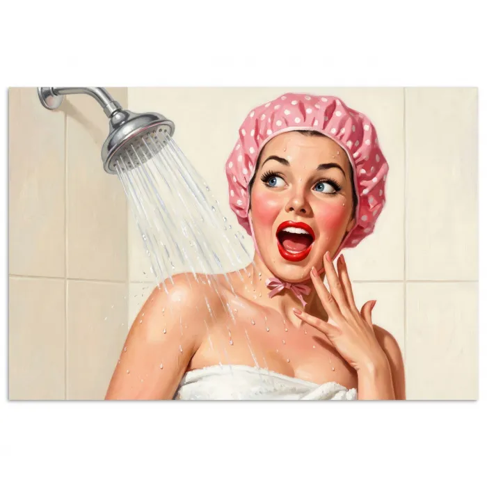 Vrouw - Douche - Roze poster papier klein -3d