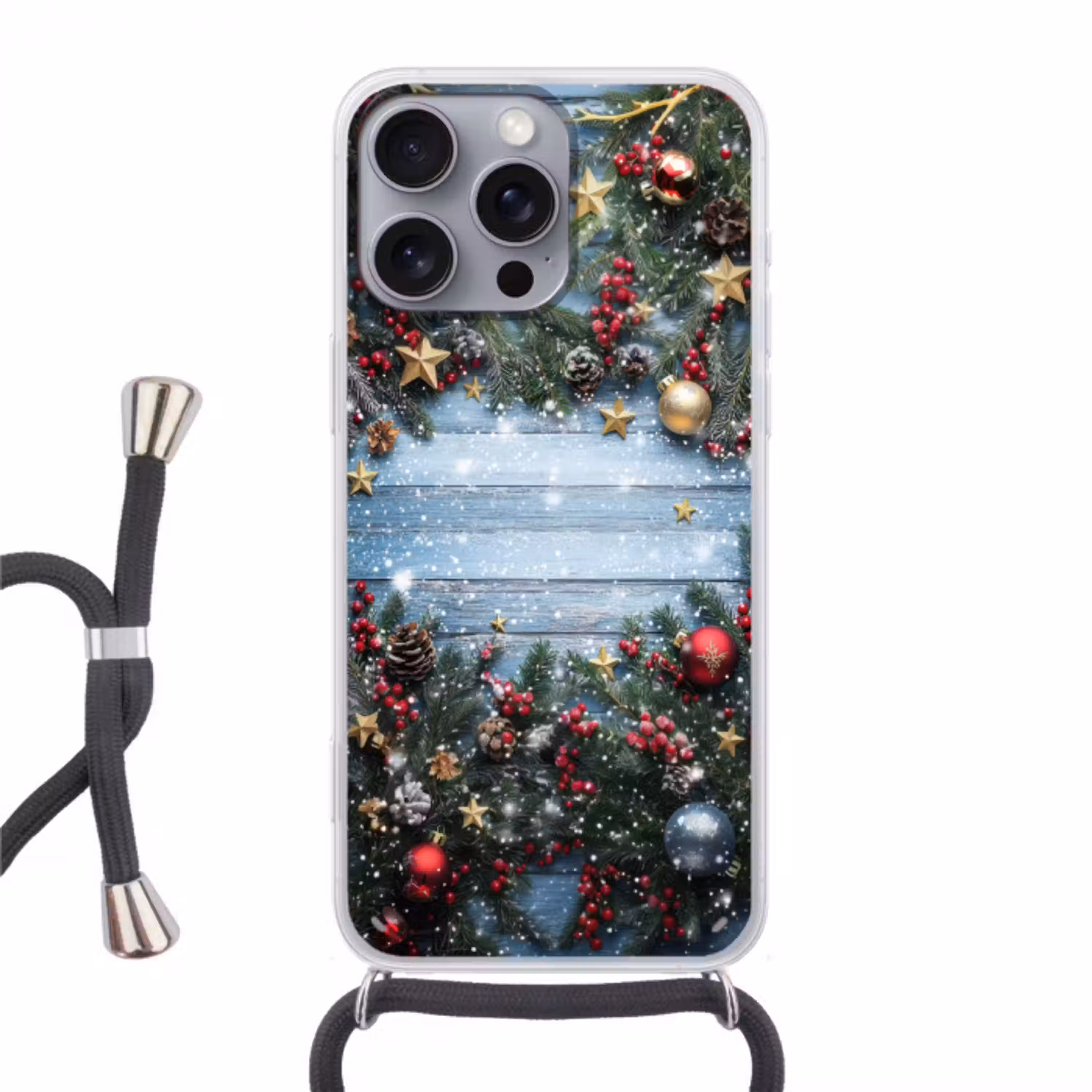 Kerstomlijsting - Sneeuw - Meerkleurig Hoesje iPhone 16 Pro Max met koord klein -3d