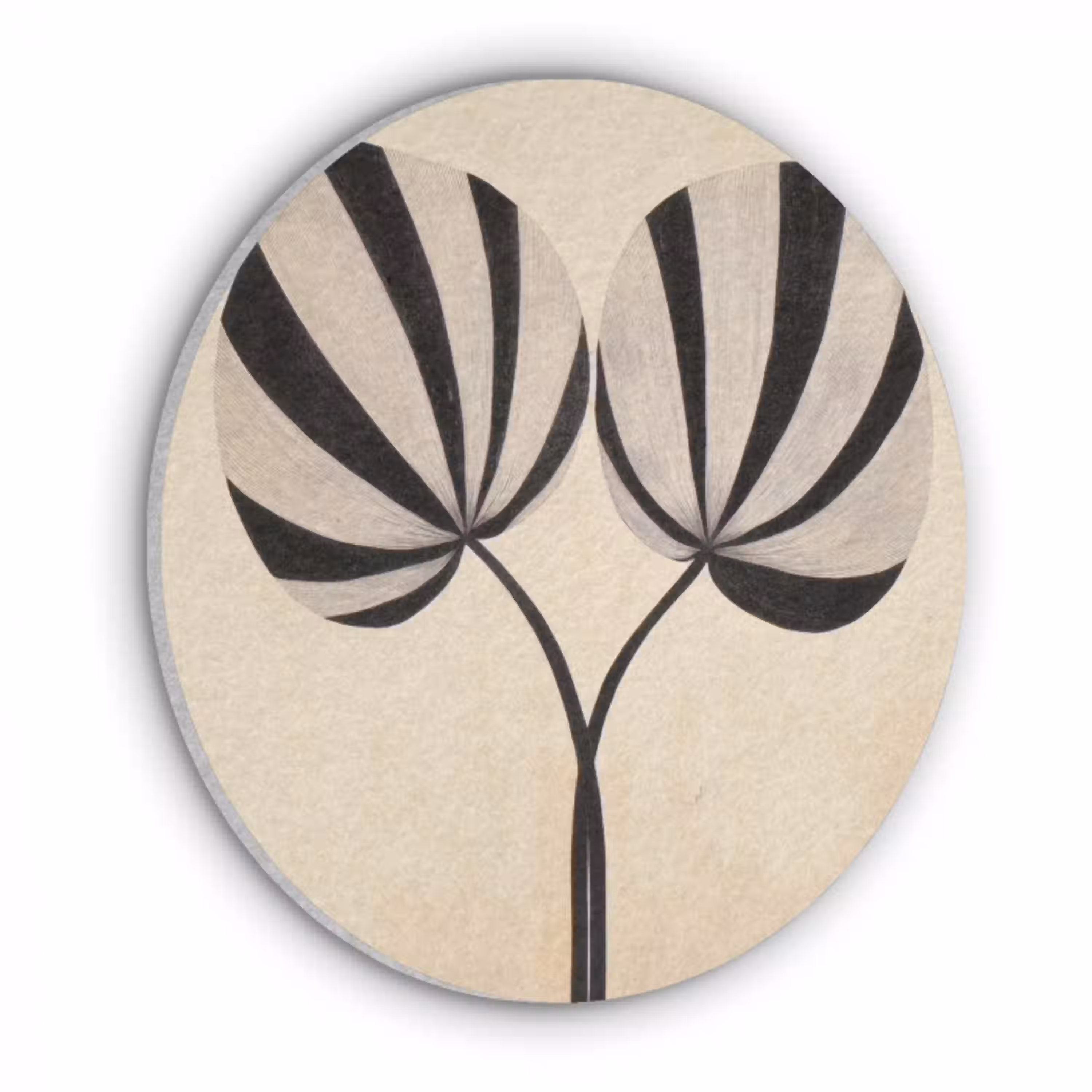 Bladeren - Gestreept - Stengel - Beige Akoestische PET Vilt - Rond klein -3d