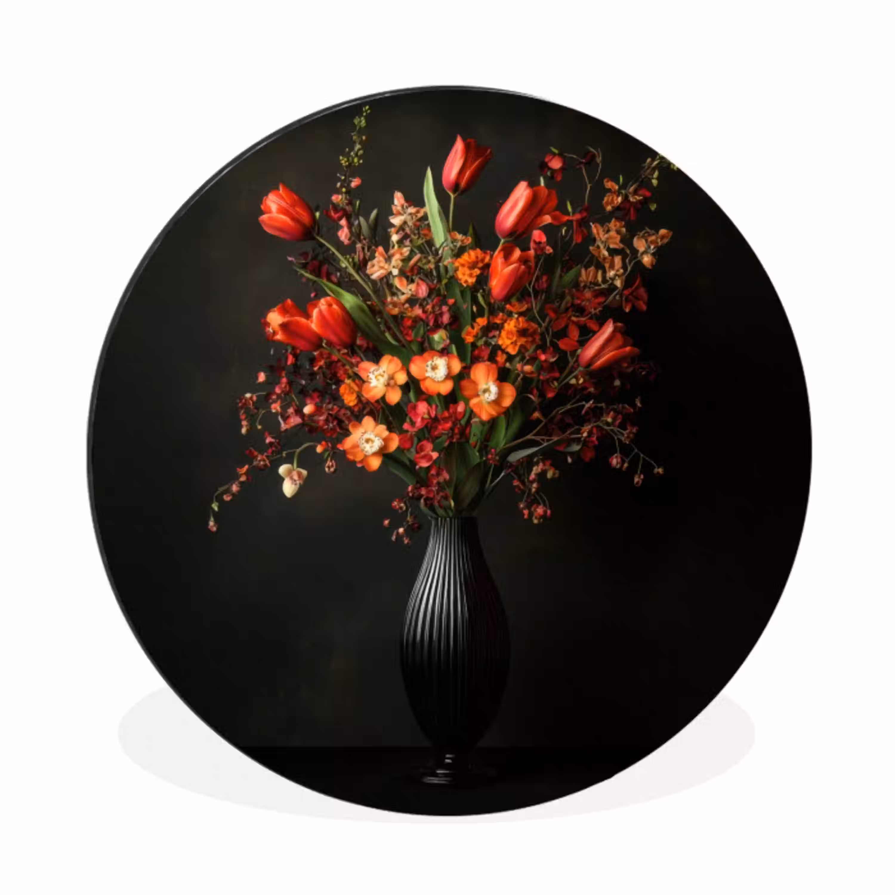 Bloemen - Takken - Boeket Wandcirkel aluminium klein -3d