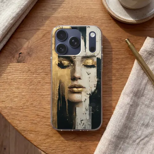 Abstract - Goud - Gezicht - Lippen Telefoonhoesje iPhone 17 Pro klein -sfeer1