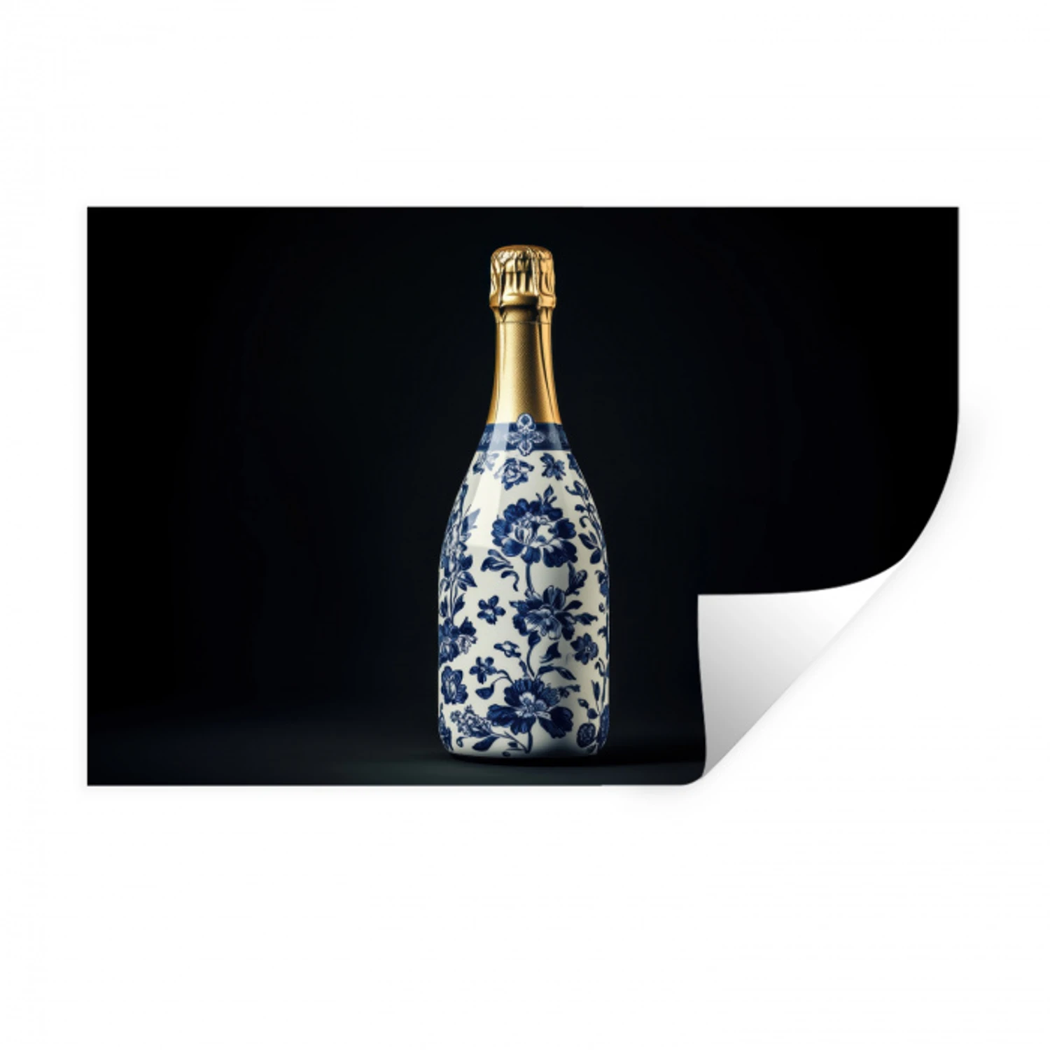Champagne - Bloemen - Goud - Chique Muursticker klein -3d