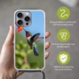 Kolibrie - Bloem - Natuur - Groen Hoesje iPhone 16 Pro Max met koord klein -sfeer2_NL
