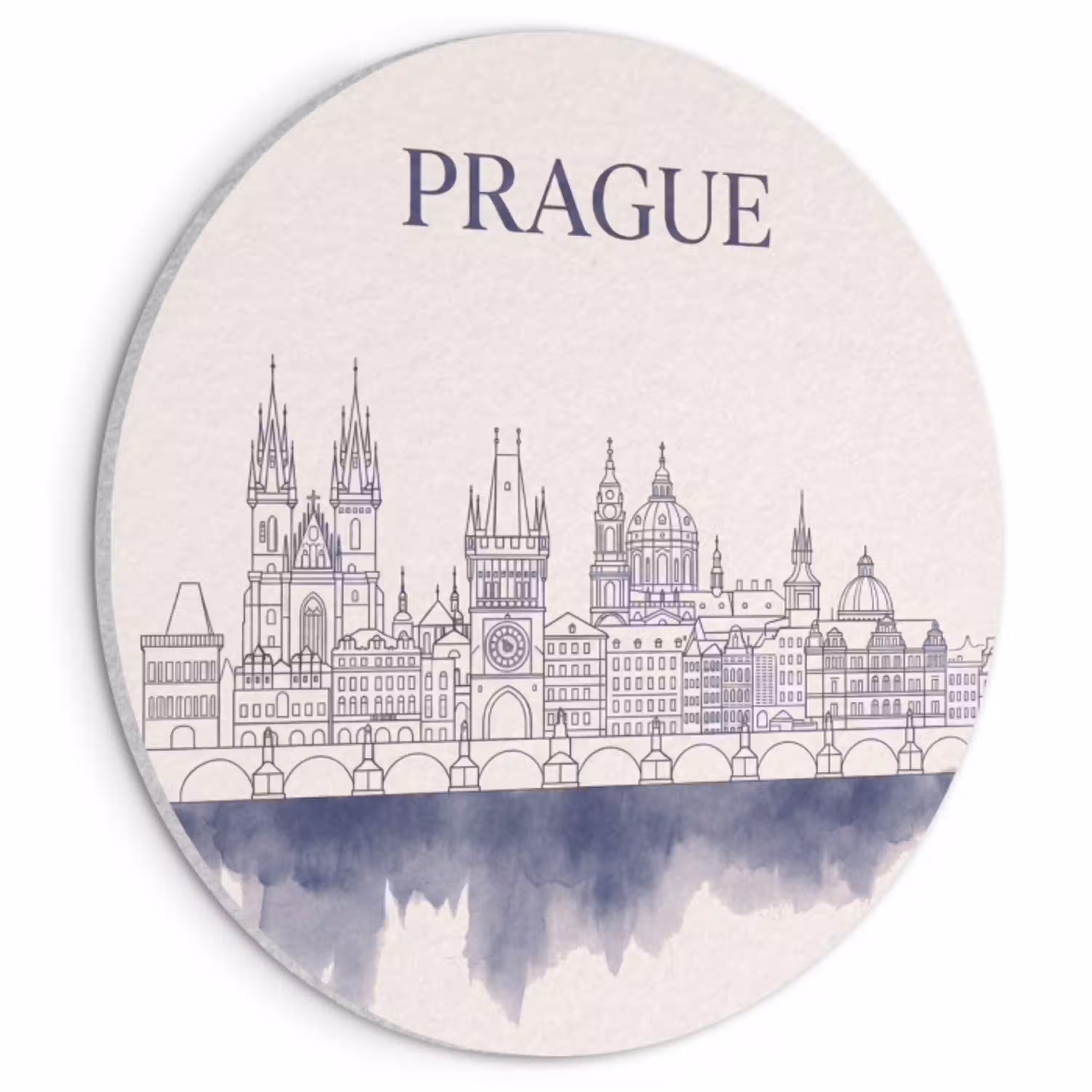 Praag - Skyline - Architectuur - Blauw Akoestische PET Vilt - Rond klein -3d