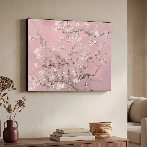 Amandelbloesem - Kunst - Van Gogh - Roze Textielframe zwart klein -sfeer3