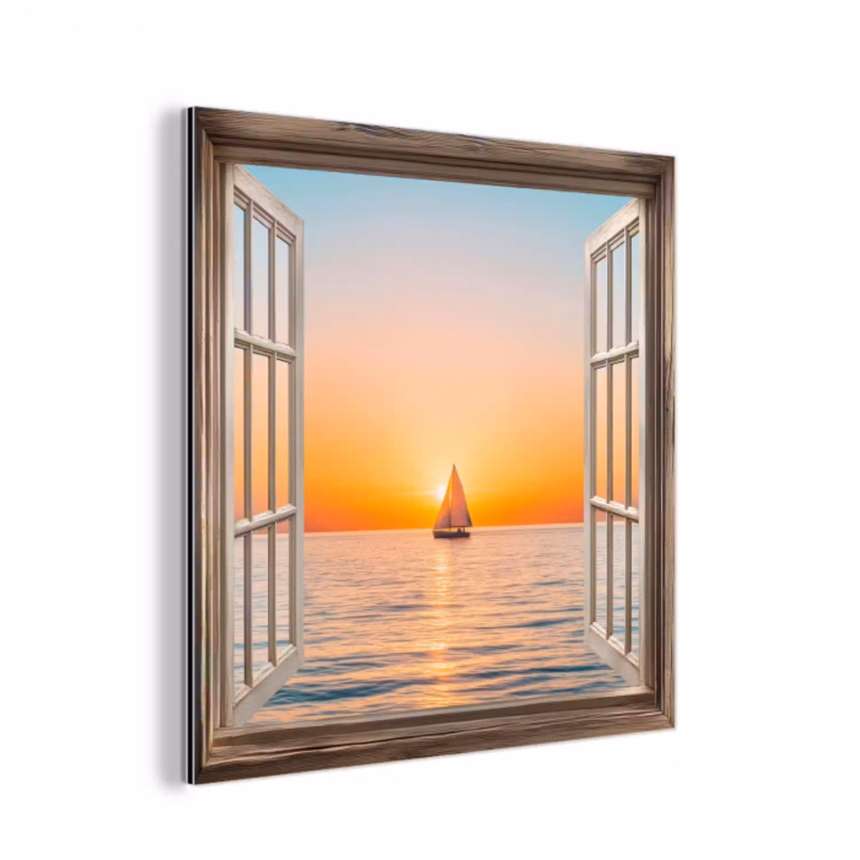 Doorkijk - Zee - Boot - Zonsondergang aluminium wit klein -3d