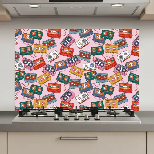 Cassette - Patroon - Roze keuken achterwand spatscherm klein 900 -3d_website