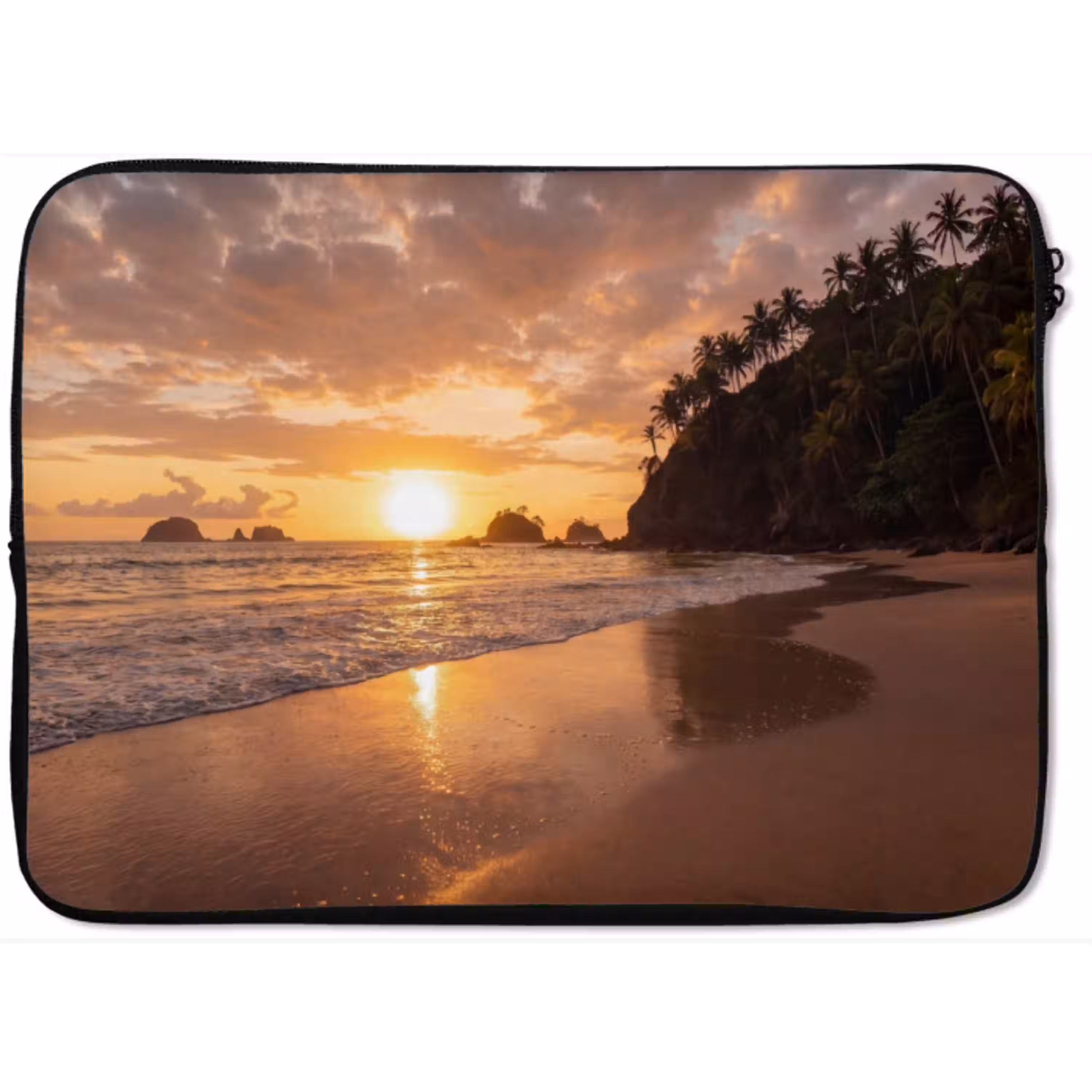 Strand - Zonsondergang - Natuur - Tropisch - Oranje laptophoes neopreen klein -zkaufland3dotto
