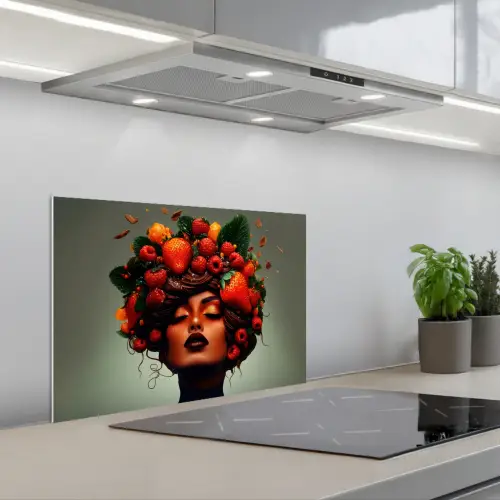 Vrouw - Chocolade - Frambozen - Aardbeien - Koekjes keuken achterwand spatscherm klein -3d_schuin