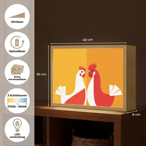 Kippen - Oranje - Vlakken Light Box met batterij (Wandlamp) middel -USP_websiteoverzichtNL