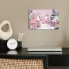 Kerstdorp - Roze - Winter - Sneeuw - Huizen poster papier klein -sfeer1