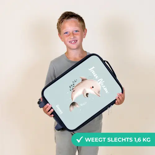 Beige dolfijn in blauw water Kinderkoffer - Zwart klein -sfeer4_NL