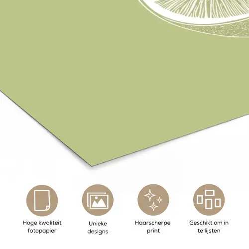Kiwi - Lijntekening - Minimalistisch - Groen poster papier klein -closeup_NL