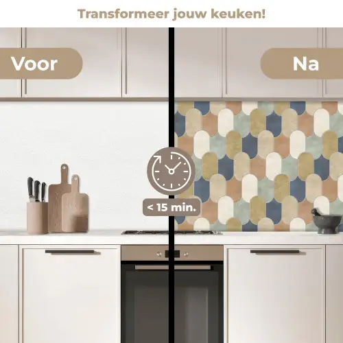 Harmonie - Patroon - Kleurrijk keuken achterwand 2 middel 871 -voor-na2_NL