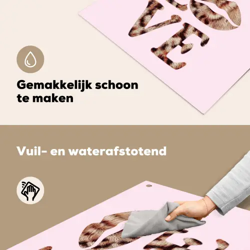 Tekst - Love - Pantervacht - Lichtroze Inductie beschemer met haakjes middel -ky-schoon-nl