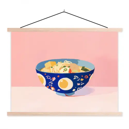 Noodles - Kom - Blauw - Illustratie textielposter latten blank klein -3d